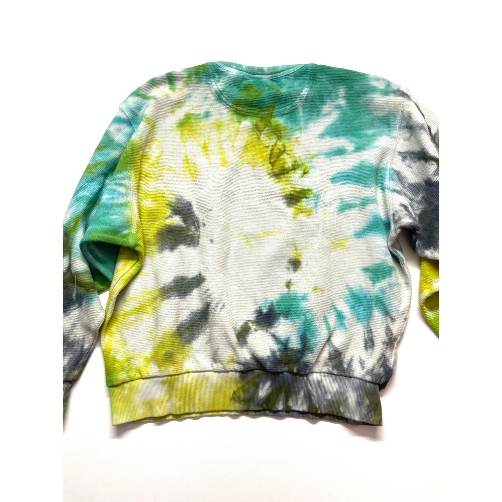 Vintage 90s Reebok Golf Tie Dye Sweatshirt Medium Waffle Knit Y2K Green Teal - Picture 8 of 9
